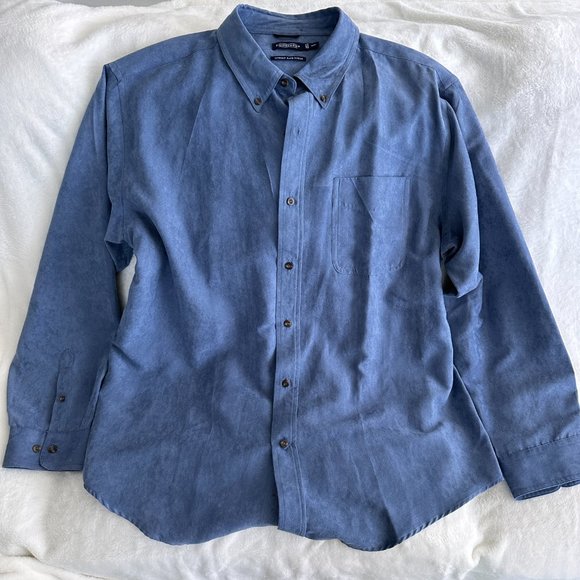 Vintage vegan suede button front shirt blue - Picture 10 of 11